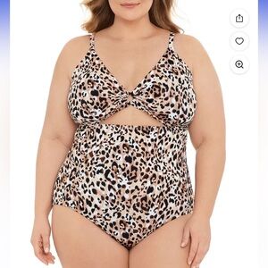 Time and Tru XL brushed cheetah print cut out swimsuit